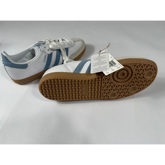 Adidas Samba OG W White Halo Blue Suede Gum Sole Sneakers Mens 7 Womens 8.5 - Picture 7 of 10
